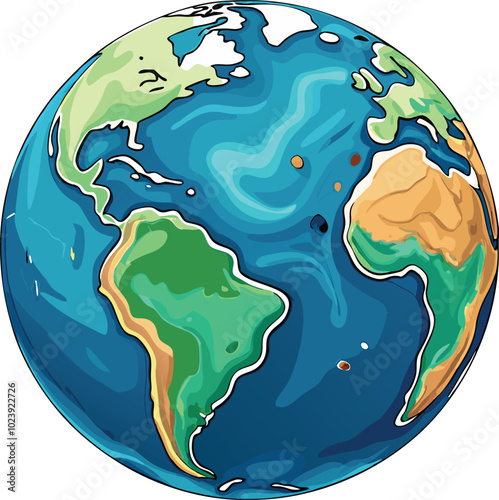 Illustrated Earth Globe with Continents and Oceans