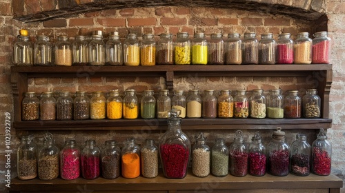 Colorful Collection of Spices in Glass Jars