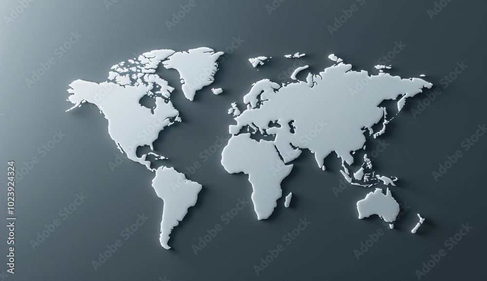 3d world map, global business concept on dark background, simple and minimalistic design, metallic gray color, white borders 3d world map, global business concept on dark background, simple and minimalistic design, metallic gray color, white borders