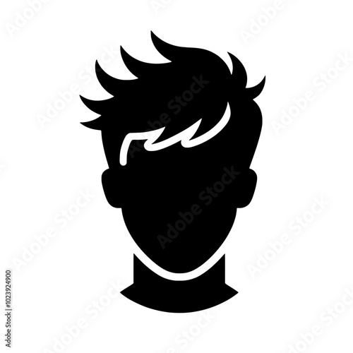 Silhouette of a Man with Messy Hairstyle - Isolated Male Face in Black, Ideal for Vector Art and Graphic Design