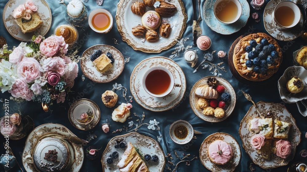 Elegant Afternoon Tea Table Setting with Desserts