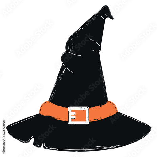 Vintage Halloween witches hat with orange buckle detail Vector
