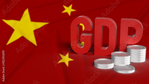 Canvas Print The Gdp and coins on china flag for Business concept 3d rendering