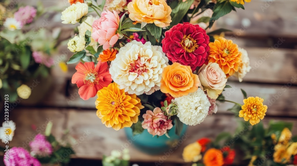 Colorful Bouquet of Fresh Garden Flowers in Vase Colorful Bouquet of Fresh Garden Flowers in Vase