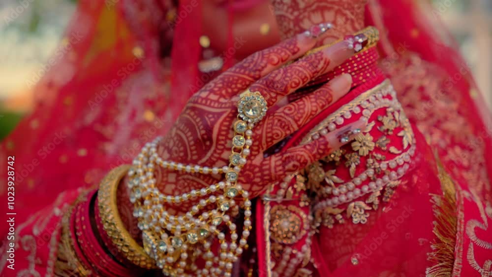 Traditional henna painting on woman hands and Red color traditional Indian clothes, Elements of hindu wedding. Traditional henna painting on woman hands and Red color traditional Indian clothes, Elements of hindu wedding.