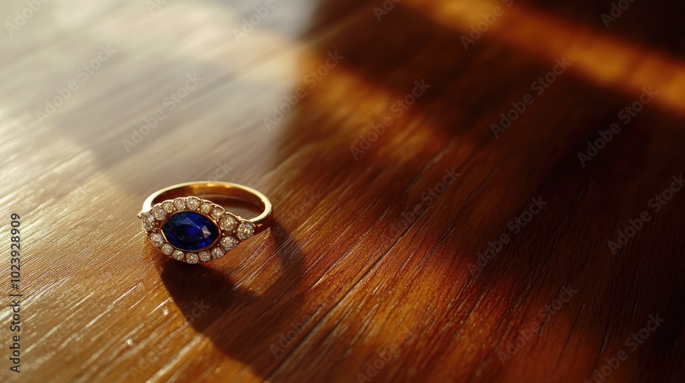 Elegant Gold Ring with Blue Stone and Sparkling Accents Elegant Gold Ring with Blue Stone and Sparkling Accents