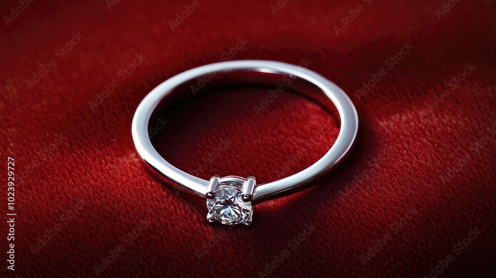 Elegant solitaire ring on a luxurious red background