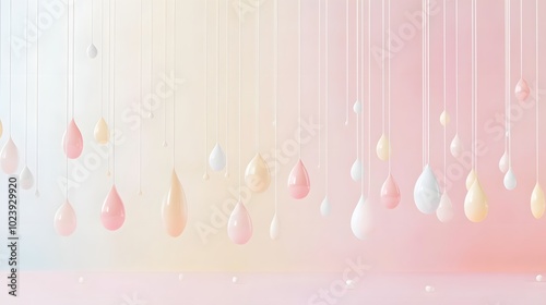 1. A visually appealing scene featuring elegant banner drops in soft pastel colors, suspended against a smooth background, with ample space for text placement in the center