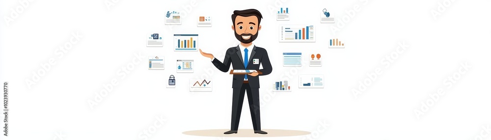Professional Man Presenting Business Data and Charts Professional Man Presenting Business Data and Charts
