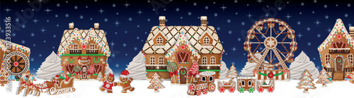 seamless gingerbread landscape. christmas seamless border with candies and cookies. christmas banner with sweets	