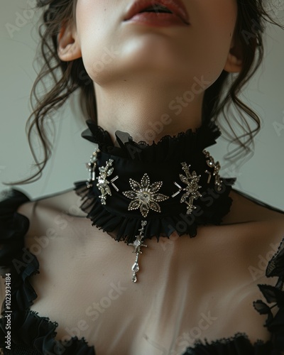 Black Lace Choker with Rhinest photo