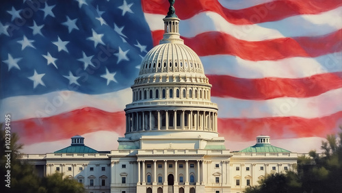 Wallpaper Mural US Capitol Building with American Flag Overlay Representing Patriotism Torontodigital.ca