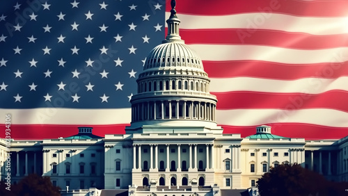 Wallpaper Mural US Capitol Building with American Flag Overlay Representing Patriotism Torontodigital.ca