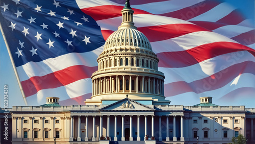 Wallpaper Mural US Capitol Building with American Flag Overlay Representing Patriotism Torontodigital.ca