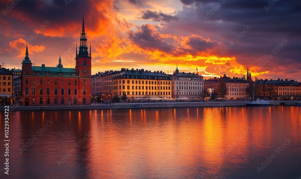 Fototapeta premium Stockholm Old Town at sunset, Sweden