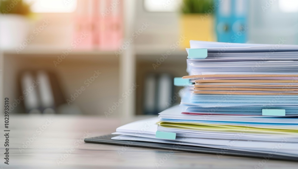 A stack of papers on an office desk, representing the heavy effort and rigor to create medical marketing materials A stack of papers on an office desk, representing the heavy effort and rigor to create medical marketing materials