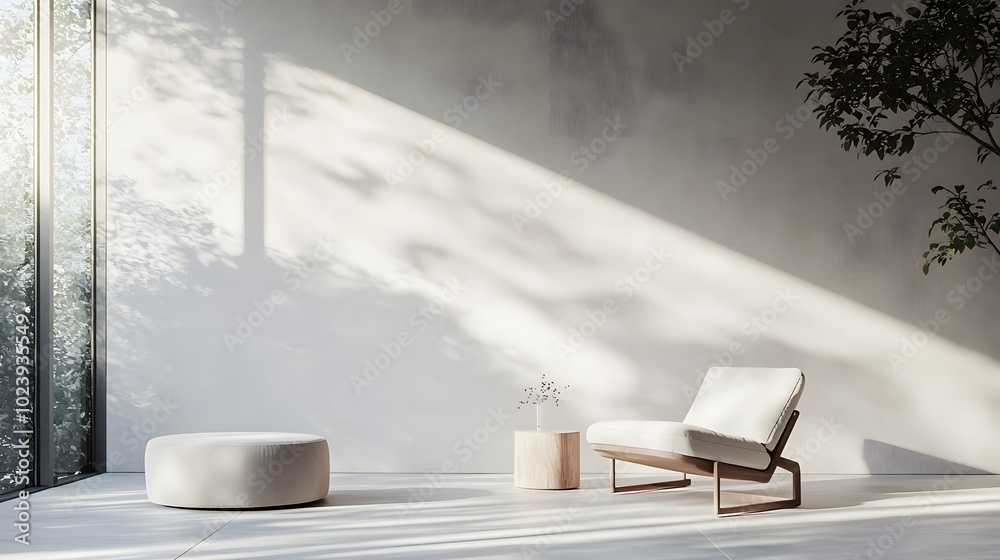 4. A beautifully designed minimal interior scene with clean lines and a modern floor, illuminated by natural light, casting subtle shadows that enhance the mockup atmosphere 4. A beautifully designed minimal interior scene with clean lines and a modern floor, illuminated by natural light, casting subtle shadows that enhance the mockup atmosphere