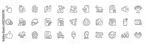 Insurance hand, Restaurant food and Armchair line icons. Pack of Business hierarchy, Medical drugs, Journey path icon. Valet servant, Confirmed, Drone pictogram. Marketing strategy. Line icons. Vector