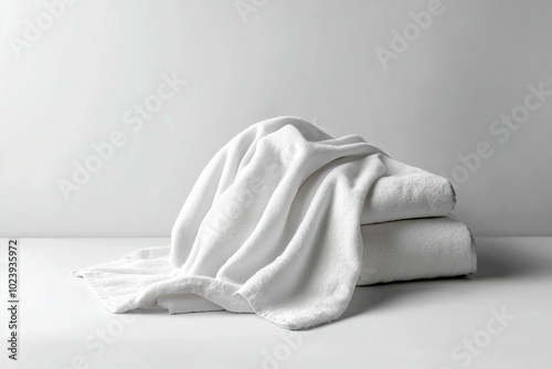 Towel mockup in a side view, featuring a crumpled white towel, perfect for product presentation or branding purposes