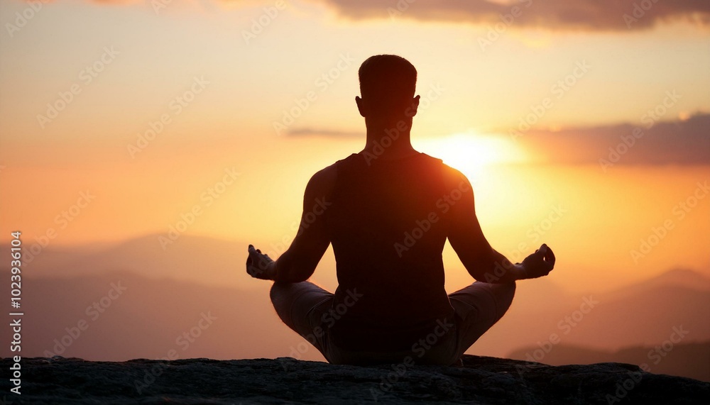 Silhouette of human sitting. Meditation in yoga. Psychology and relax Silhouette of human sitting. Meditation in yoga. Psychology and relax