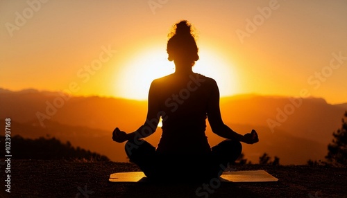 Silhouette of human sitting. Meditation in yoga. Psychology and relax