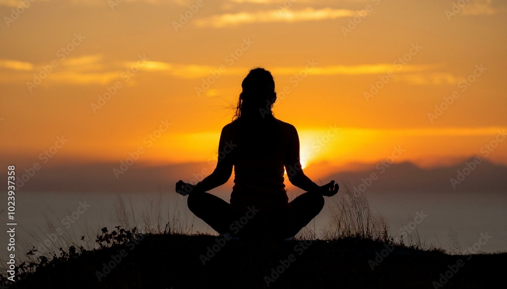 Silhouette of human sitting. Meditation in yoga. Psychology and relax Silhouette of human sitting. Meditation in yoga. Psychology and relax