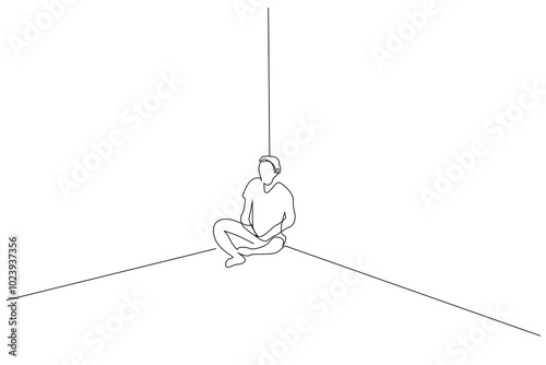 lonely man psychopath mentally ill crazy hospital room waiting life one line art design vector