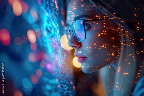 Wallpaper Mural A person immersed in creativity while generating stunning digital art with vibrant lights and colors in an expressive studio environment Torontodigital.ca