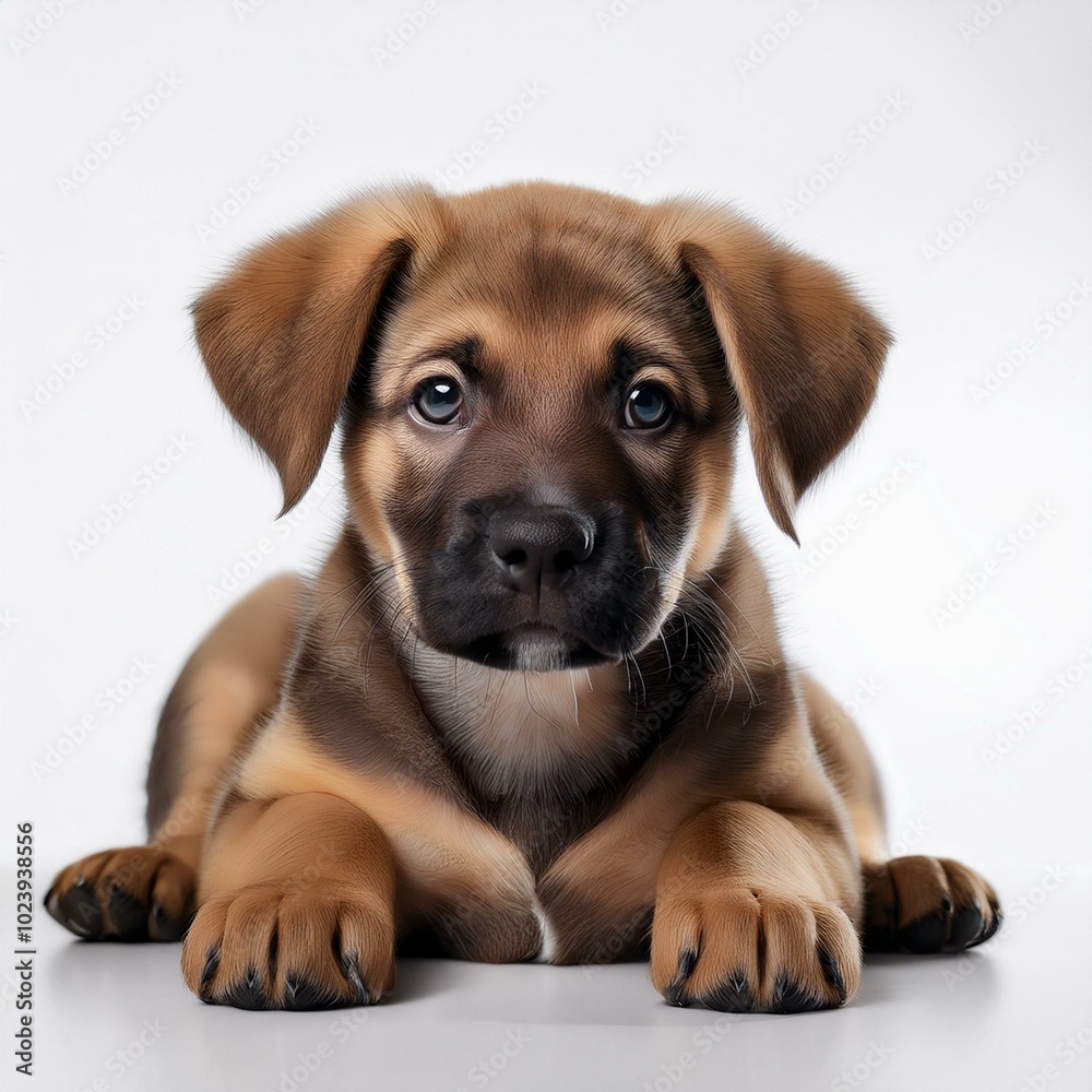 Puppy lying and looking at camera on white background Puppy lying and looking at camera on white background