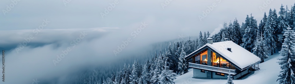 Cozy cabin in the woods, snow-covered landscape, smoke rising from chimney, warm light glowing from windows, 1970s postcard style Cozy cabin in the woods, snow-covered landscape, smoke rising from chimney, warm light glowing from windows, 1970s postcard style