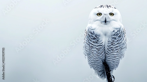 Snowy owl perched on a frosty branch, sharp eyes watching, winter forest, Watercolor style photo