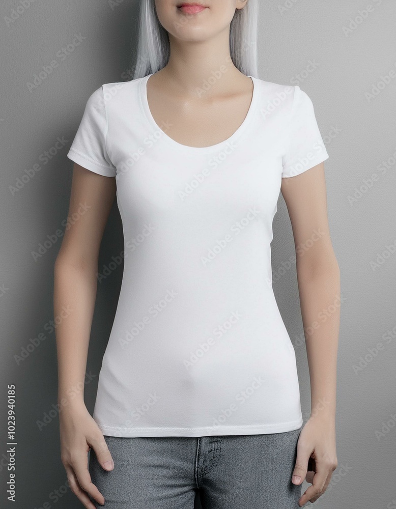 White t shirt mockup, front view on grey background White t shirt mockup, front view on grey background
