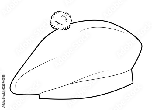 Balmoral bonnet Beret Hat. Winter Head Fashion accessory cap clothing technical illustration. Vector headgear for Men, women, unisex style, flat template CAD mockup sketch outline isolated