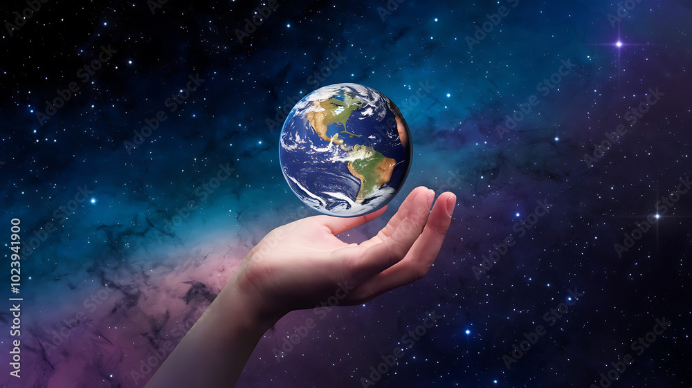 Blue Earth and Pink Hand in Space: Hopeful and Protective Concept of Earth Day.
Blue Earth and Pink Hand in Space: Hopeful and Protective Concept of Earth Day.