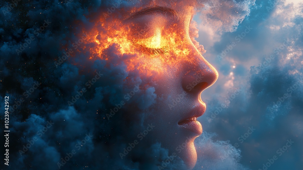 Surreal Fire and Cloud Face - Abstract Dreamy Artwork Surreal Fire and Cloud Face - Abstract Dreamy Artwork