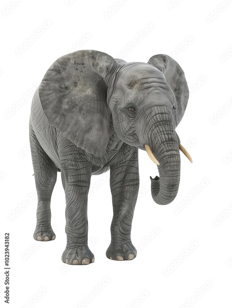 Fototapeta premium A gray elephant standing on a white background