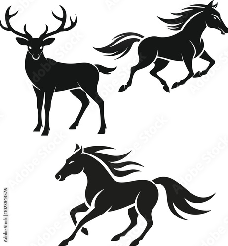 High-Quality Black and White Animal Silhouettes and Steampunk Mechanical Creatures Vector Collection