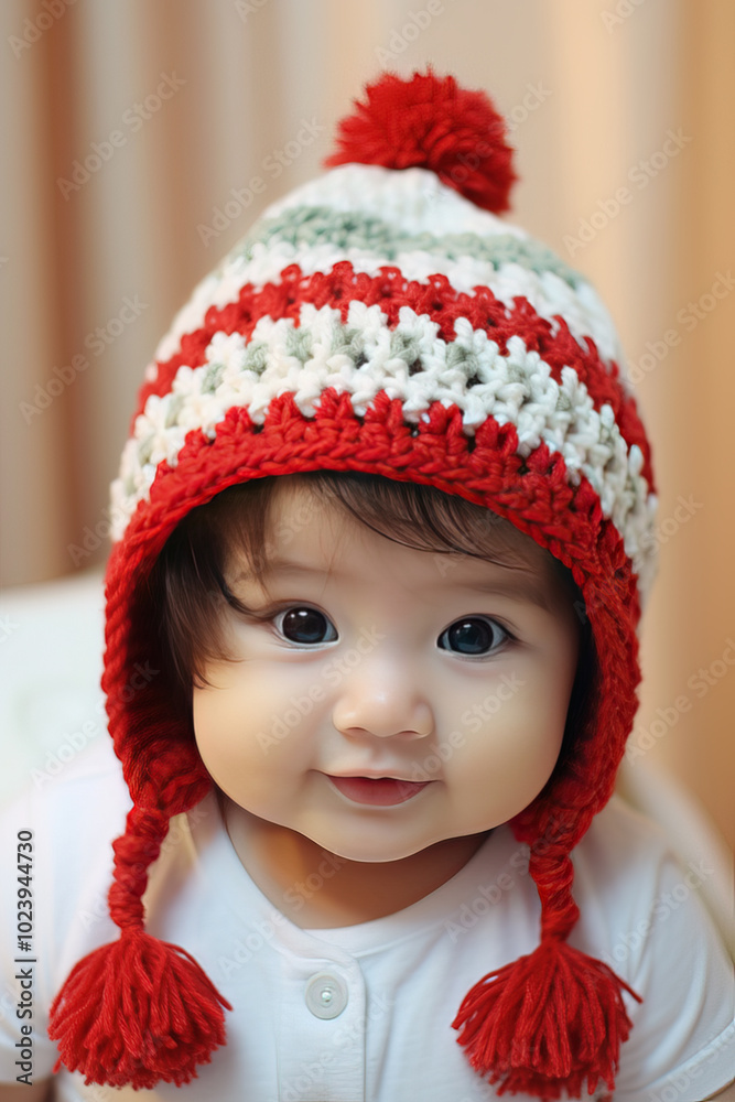Cute adorable chunky round baby boy with Yule hat Cute adorable chunky round baby boy with Yule hat