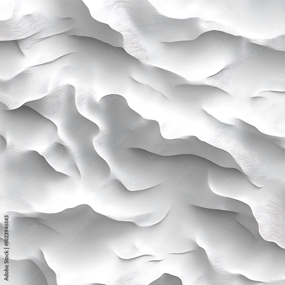 Obraz premium A textured, abstract white surface with soft, wavy patterns, ideal for backgrounds or graphic design.