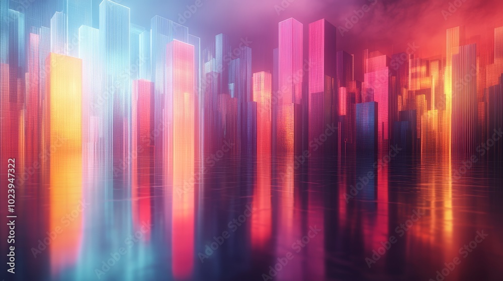 A surreal city where the buildings are made of light, constantly shifting and evolving into new forms, Innovation, Vivid Hues, Futuristic, Mystical, 3D Render A surreal city where the buildings are made of light, constantly shifting and evolving into new forms, Innovation, Vivid Hues, Futuristic, Mystical, 3D Render