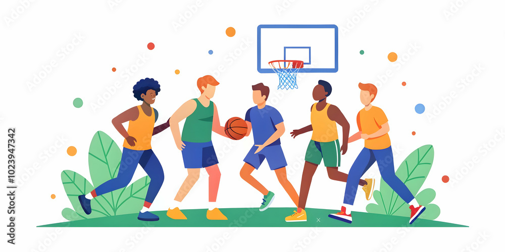Candid Action Shot of Friends Playing Basketball on Outdoor Court - Energy, Fitness & Camaraderie for Sports Ads, Gym Promotions & Community Wellness
