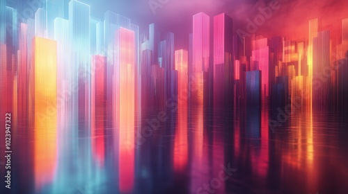 A surreal city where the buildings are made of light, constantly shifting and evolving into new forms, Innovation, Vivid Hues, Futuristic, Mystical, 3D Render