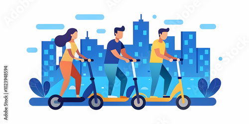 Soft Abstract Image of Millennials Riding Electric Scooters in City Streets - Eco-Friendly Urban Transport Concept for Lifestyle Ads