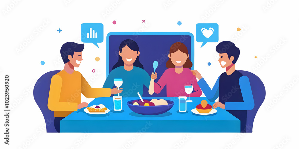 Close-Up of Family Sharing Virtual Dinner with Holographic Utensils in a Futuristic Dining Room, Celebrating Love and Unity with High-Tech Interactions - Photo Stock Concept Close-Up of Family Sharing Virtual Dinner with Holographic Utensils in a Futuristic Dining Room, Celebrating Love and Unity with High-Tech Interactions - Photo Stock Concept