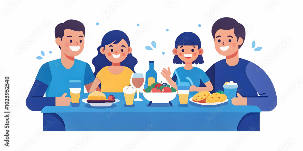 Joyful Family Sharing a Meal Outdoors with Casual Conversation and Laughter Against Plain Background - Perfect for Promotional Use Joyful Family Sharing a Meal Outdoors with Casual Conversation and Laughter Against Plain Background - Perfect for Promotional Use