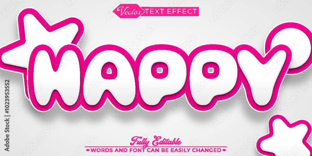 Cute Pink Happy Vector Editable Text Effect Template Cute Pink Happy Vector Editable Text Effect Template