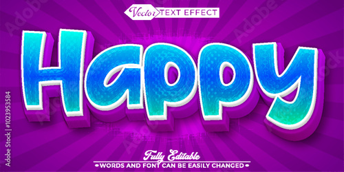 Cute Blue Happy Vector Editable Text Effect Template