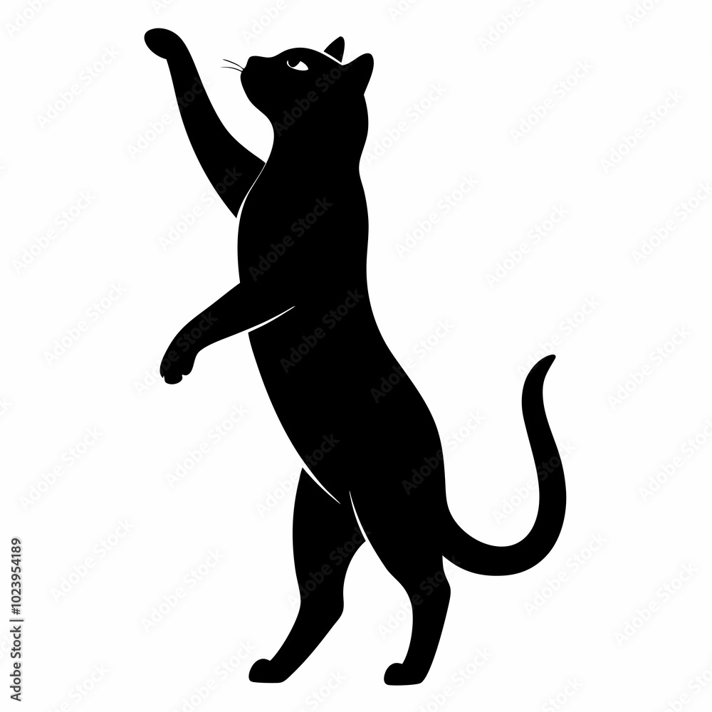Cat standing on its hind legs and reaching up silhouette vector illustration
Cat standing on its hind legs and reaching up silhouette vector illustration