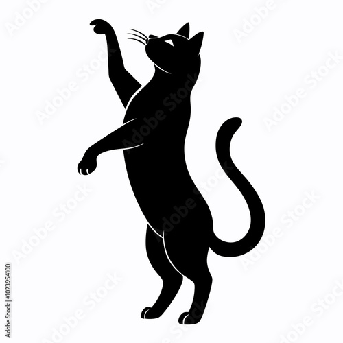 
Cat standing on its hind legs and reaching up silhouette vector illustration