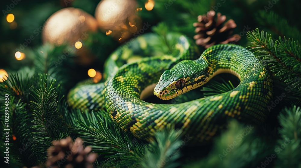 2025 New Year Concept with Snake and Christmas Decor 2025 New Year Concept with Snake and Christmas Decor